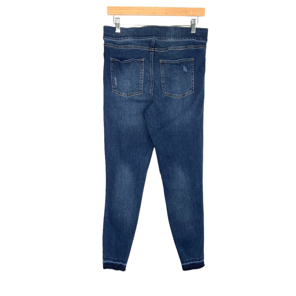 Spanx Distressed Ankle Skinny Jeans Large Medium Wash Released Hem Elastic Waist - Picture 4 of 9